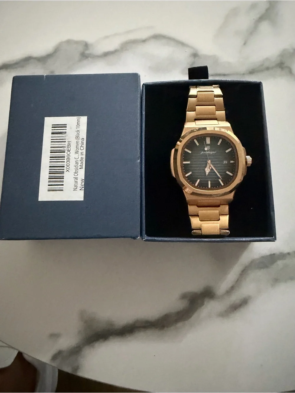 Gold Men's Bracelet Watch with Black Dial by (unbranded)